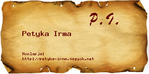 Petyka Irma névjegykártya